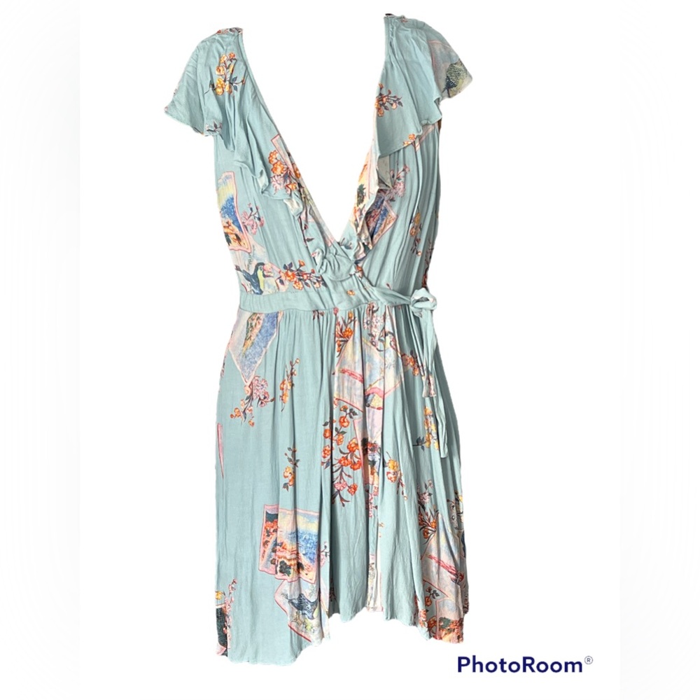 Maeve Anthropologie Blue Ruffle Rosalia Faux EUC Size 12